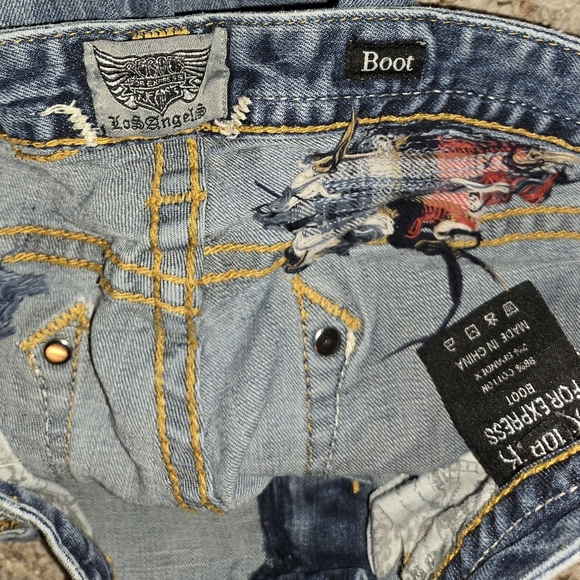 REROCK for EXPRESS Distressed Boot Blue Jeans Sz 10R Patch Work Women's - Picture 9 of 10